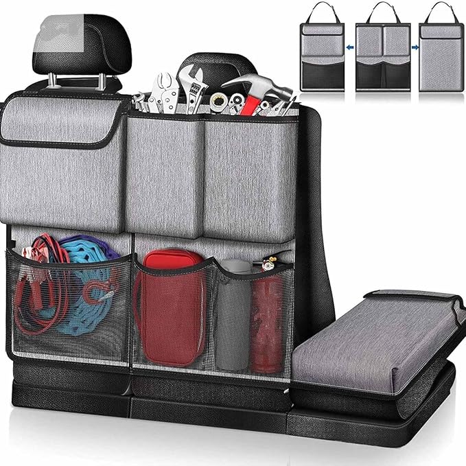 Car Organiser Storage Bag for BMW 4 Serise Gran Coupé F36 2014-2023, Space Saving Backseat Hanging Super Capacity Vehicle Trunk Bag Accessories,Grey