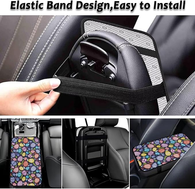 Bulopur Easter Eggs Arm Rest Cover Car Flannel Center Console Cover Easy to Install Car Decor Accessories Auto Armrest Console Cover for Most Vehicle, SUV, Truck, Car