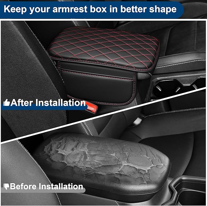 Car Center Console Cover Fit for Volkswagen Taos Leather Armrest Cover with 2 Storage Bags Waterproof Console Cover Scratch & Wear Resistant(Redline)