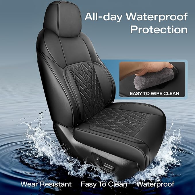 DuDuWang Seat Covers Custom Fit for 2024-2025 Tacoma Pickup Truck Seat Cover Protector Cushion with Faux Leather Waterproof (Black, Full Set)
