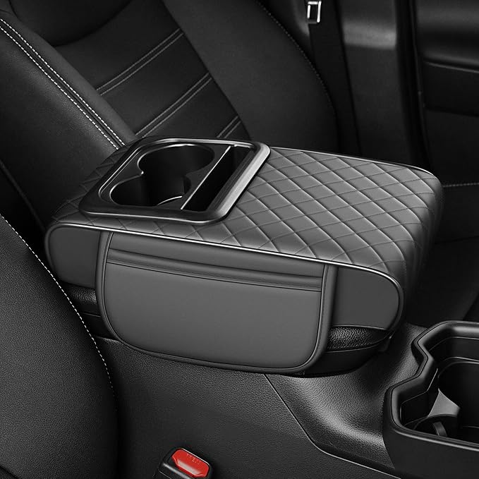 Center Console Cover Leather Armrest Cover Fit for Nissan Sentra 2020-2025 Middle Console Cushion with Storage Box&Cup Holder & Phone Slot(Gray)