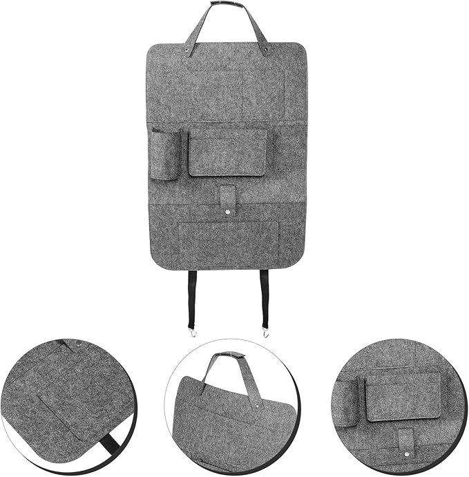 Car Backseat Hanging Storage Bag Felt Seat Organizer with Kick Protection Medium Gray Small Pouch for Vehicle Interior and Travel