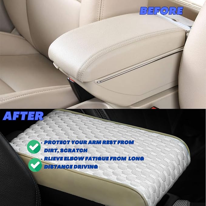 WOODHAWK Universal Car Armrest Cushion Pad Cover, Center Console Protector, Arm Rest Seat Box for Auto SUV Truck (Beige)
