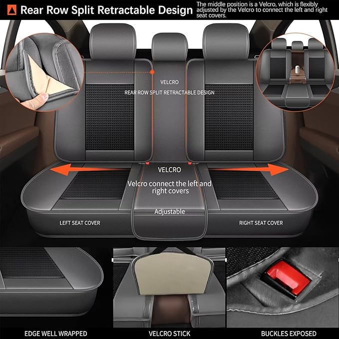 DISUTOGO Full Set Seat Covers Fit for Nissan Kicks 2018-2025 2026 Waterproof Faux Leather Automotive Cushion Protector Car seat Covers Compatible Airbag(5 Seats, Grey)