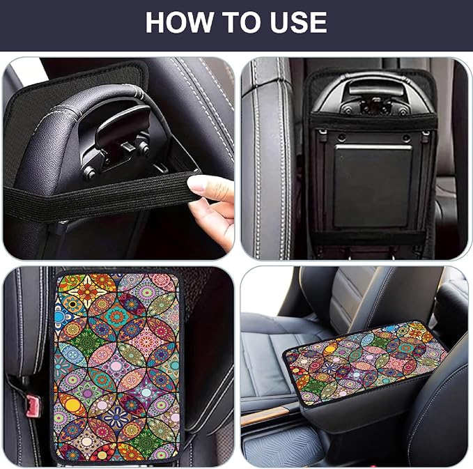 CREATCABIN Car Center Console Pad Flower Auto Armrest Seat Box Cover Car Armrest Pad Auto Center Console Cover with Bands Smooth Fabrics Soft and Comfortable for Vehicle SUV Truck 12.6×7.5in