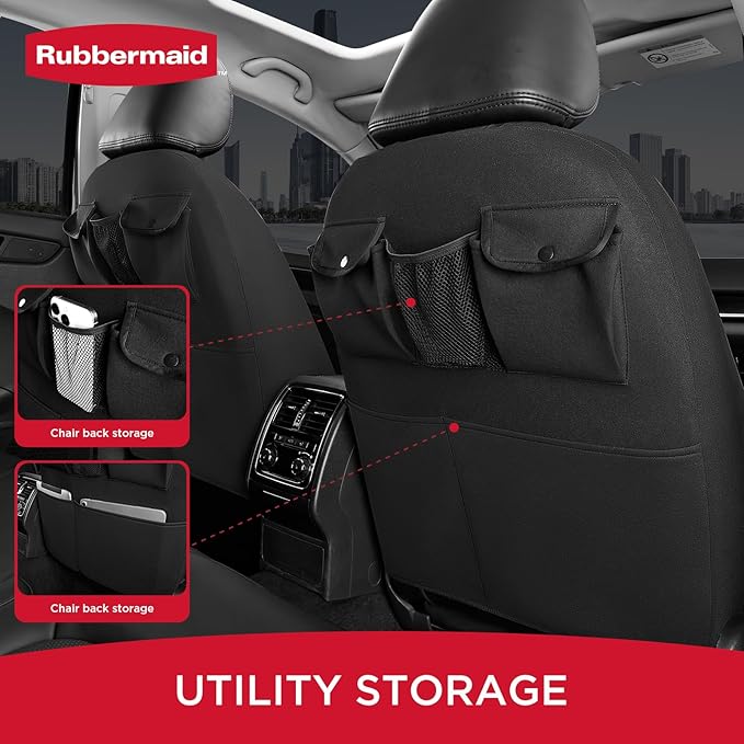 Rubbermaid Leather Mesh Car Seat Covers, Breathable Air Mesh Front Seat Cover, Universal Fit Slip-on Design, Airbag Compatible, Automotive Seat Protector for Most Cars, SUVs, Trucks, Vans-Gray