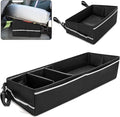 Trunk Under Seat Storage Fit for Super Crew, Tool Organizer Box Under Rear Seat for Three Seats with Removable Bottom Boards, Side Handles and Hook Snap Fix Straps, Black