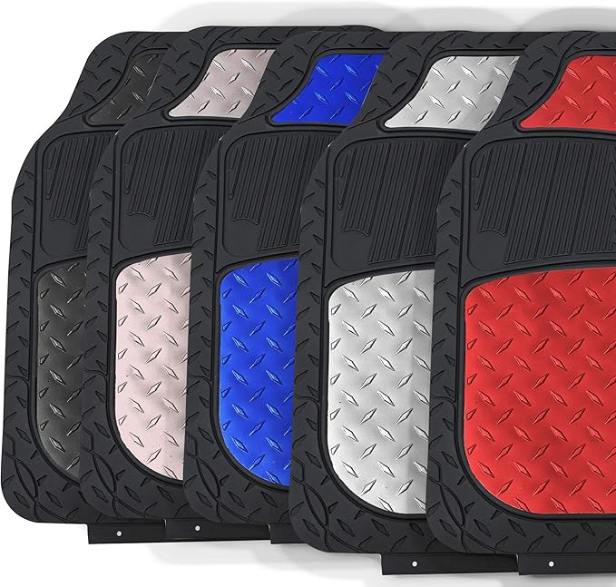 FH Group Automotive Floor Mats - Heavy-Duty Metallic Rubber Floor Mats for Cars, Universal Fit Full Set, Climaproof & Trimmable Floor Mats for Most Sedan, SUV, Truck, Red