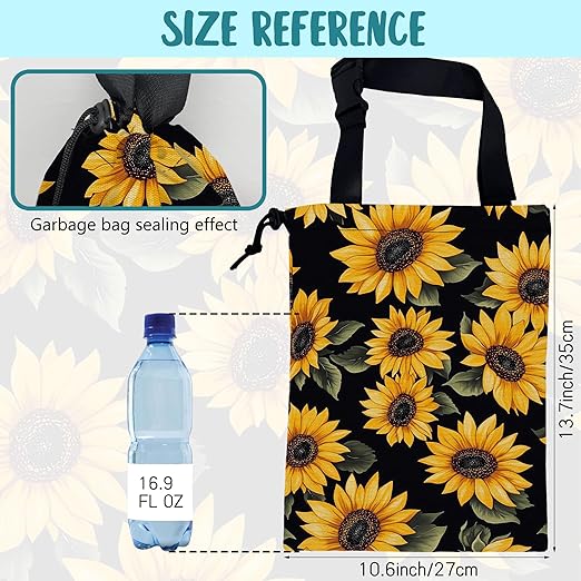 KXWQTRDD Car Garbage Bag Retro Yellow Sunflowers Hanging Canvas Car Trash Bag Drawstring Car Back Seat Organizer for Car Back Front Seat Console with Adjustable Buckle