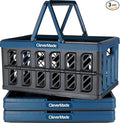 CleverMade Collapsible Shopping Basket, Ocean, 3PK - 24L (6 Gal) Reusable Plastic Grocery Shopping Baskets, Holds 25lbs Per Basket - Small Foldable Storage Crates with Handles