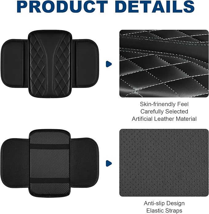 Car Center Console Cover Fit for Volkswagen Tiguan Waterproof Console Cover with 2 Storage Bags Leather Armrest Cover Scratch & Wear Resistant(Redline)