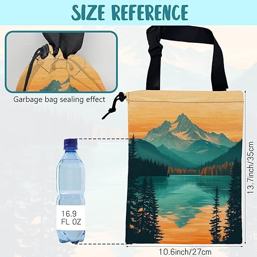 KXWQTRDD Car Garbage Bag Mountain and Forest at Sunset Hanging Canvas Car Trash Bag Drawstring Car Back Seat Organizer for Car Back Front Seat Console with Adjustable Buckle