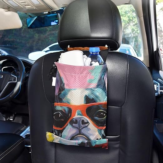 ALAZA Hanging Car Trash Bags Garbage Bag Trash Can for Back Seat Small Dog Cool Glasses Washable Storage Bag Retractable 2 Pack