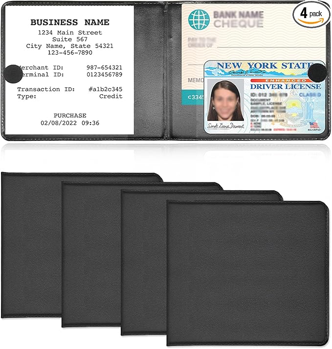 Kewucn 4 PCS Car Registration Insurance Holder, Essential Auto Card Glove Box Organizer, Vehicle Interior Accessories Perfect for Most Car, Truck, SUV (10.55''×4.8'', Black)