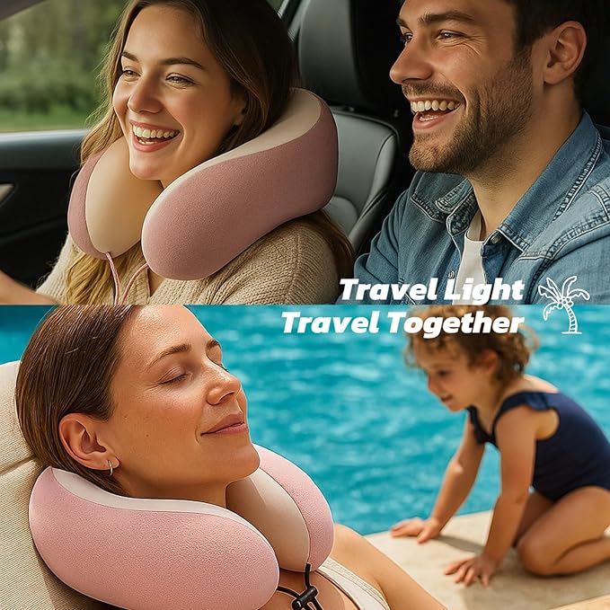Travel Pillow for Airplane with Cooling Ice Silk & Waffle Cover, Soft Memory Foam U-Shaped Neck Support, Washable & Travel-Friendly for Car, Office & Camping(Black)