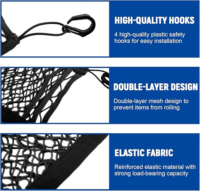 3-Layer Car Mesh Organizer,Seat Back Net Bag Organizer,Stretchable Pet Barrier Dog Car Net Barrier&Storage Bag of Backseat Pet Kids,Cargo Tissue Handbag Purse Holder,Driver Storage Netting Pouch
