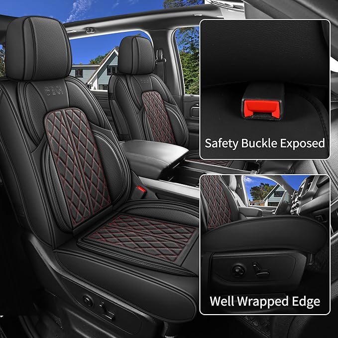 DuDuWang Car Seat Covers Custom Fit for Toyota Tacoma 2016-2023 Breathable Waterproof Faux Leather Protective Seat Cover with Pickup Truck (Black Redline, Front Seat)