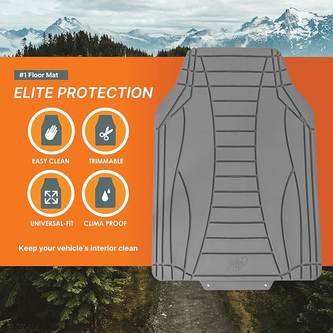 TLH Car Floor Mats, Gray Sleek Linear, Full Set, Rubber, Waterproof, Stain-Resistant, Easy to Clean, Washable, Durable for Ultimate Protection, Perfect for Cars, Trucks, SUVs, Vans