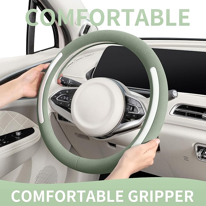 Steering Wheel Cover, Universal 15 inch, Faux Leather Steering Wheel Protector, Anti-Slip, Breathable & Heating-Compatible for Cars Trucks SUVs Vans