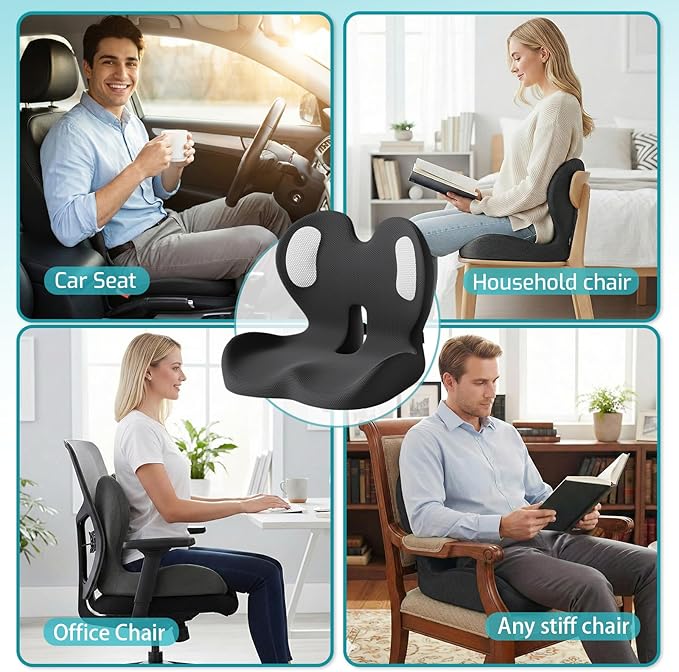 Memory Foam Seat Cushion with Lumbar Support Pillow,Office Chair Cushion,Ergonomic Car Seat Cushion,Designed for Tailbone,Sciatica,Back Pain Relief,for Office,Car,Truck,Desk Chair (Black)