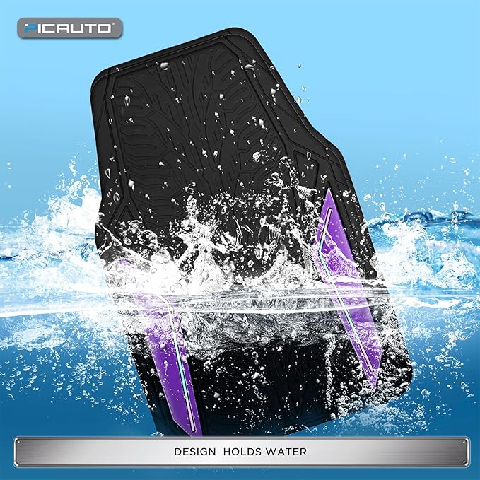 PIC AUTO Rubber Floor Mats, Purple Aluminum Film with Colorful Piping Floor Mats for Cars, Car Mats with Non-Slip Backing, All-Weather Protection, Trim-to-Fit Liner for Cars, SUVs, Trucks, Vehicles