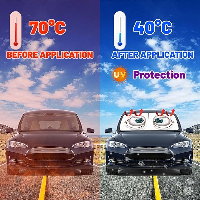 DOPINDU Funny Eyes Car Windshield Sun Shade Umbrella Bendable Handle Foldable Funny Sunshade for Car Windshield Block UV Rays Keep Vehicle Cool for Most Sedans SUV Trucks Cars 57"x30"