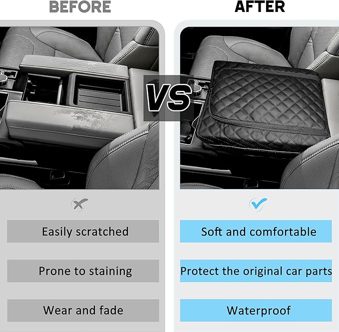 SENSHINE Center Console Armrest Cover for Toyota Tundra 2022-2026/Sequoia 2023-2026 Armrest Seat Stroage Box Cushion Lid Protector Pad with Zipper Leather Interior Accessories, Black Stitch