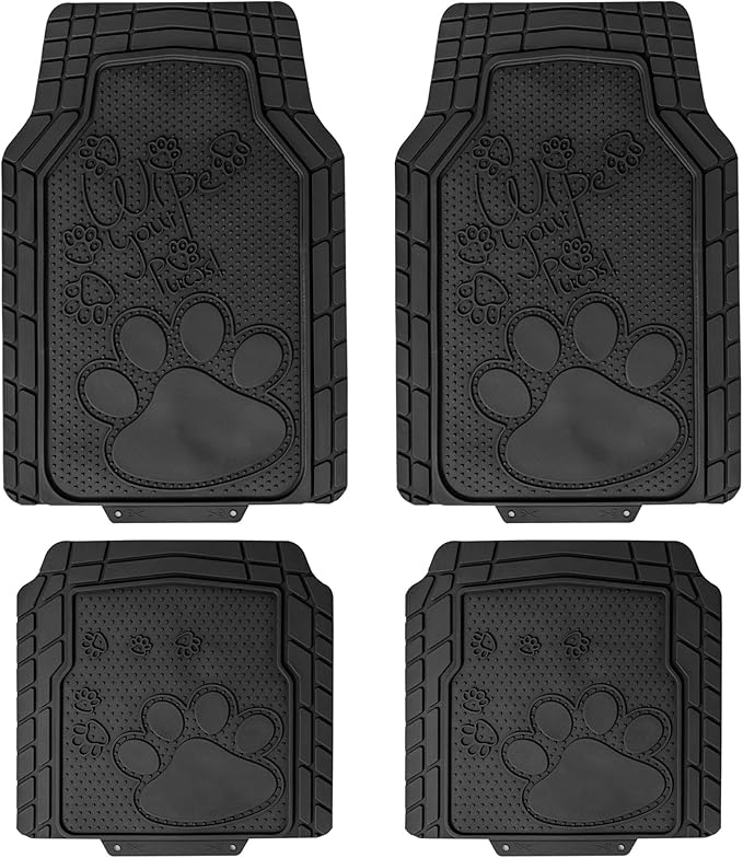 FH Group Car Floor Mats - Adorable Paw Print, Heavy-Duty Rubber Mats, Universal Fit Full Set, Climaproof, Trimmable, Fit Most Sedan, SUV, Truck - Black