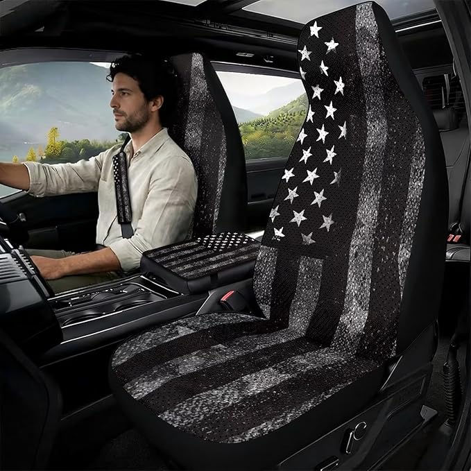 Qeluxign American Flag Car Accessories Set for Women Center Console Armrest Pad Seat Belt Cushion Universal Car Accessories for SUV Van Truck