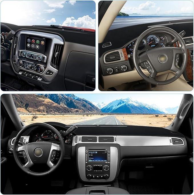Dashboard Cover Dash Mat Compatible with GMC Sierra Chevy Silverado 2007-2013 Dash Covers - Models with Two Glove Boxes