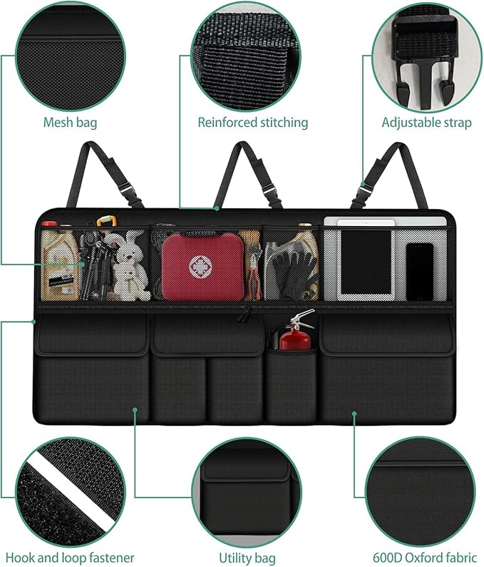 NUWQICD Hanging Car Trunk Organizer Fit For Honda CR-V Foldable Large Capacity 41.3x20 inch Backseat Trunk Organizers Storage, Car Accessories Interior, with Multi Pockets Black