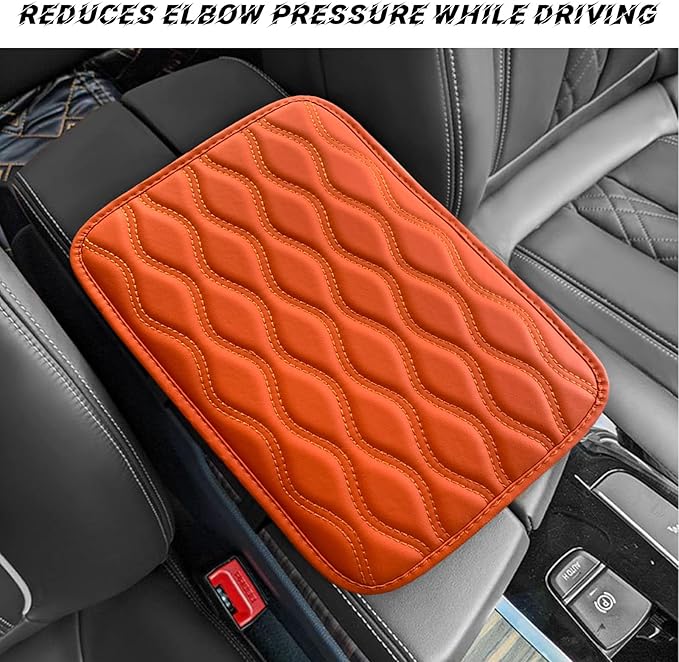 Car Center Console Pad, Waterproof PU Leather Auto Armrest Box Cover, Comfortable Vehicle Arm Rest Protector Cushion Pad for Car SUV, Universal Car Accessories (Orange)
