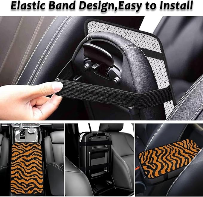 Bulopur Tiger Print Arm Rest Cover Car Flannel Center Console Cover Easy to Install Car Decor Accessories Auto Armrest Console Cover Protector for Most Vehicle, SUV, Truck, Car