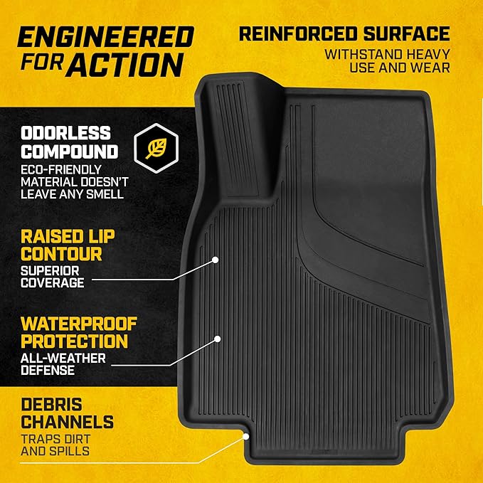 Cat® JustFit™ 3D Floor Mats for Tesla Model Y 2020–2024 Custom Fit All Weather Floor Liners, Heavy Duty Rubber Mats for Tesla Model Y – Premium Tesla Accessories for Full Interior Protection