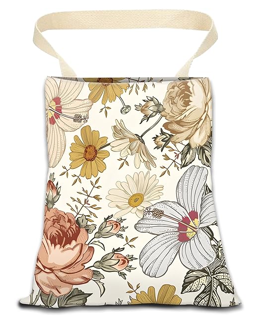 ANKVRP Car Trash Can, Durable Hanging Car Trash Garbage Bag, Cute Automotive Garbage Cans Organizer, Retro White Flowers