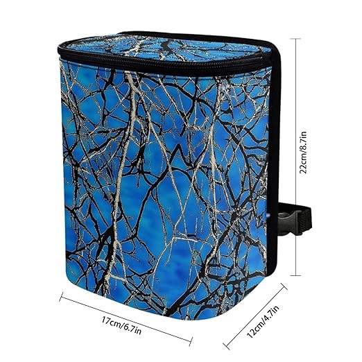 KEIAHUAN Blue Branch Camo Car Trash Can with Lid Multipurpose Collapsible Trash Bin for Car Hanging Vehicle Trash Bag Small Portable Automotive Garbage Cans Vehicle Interior Accessories