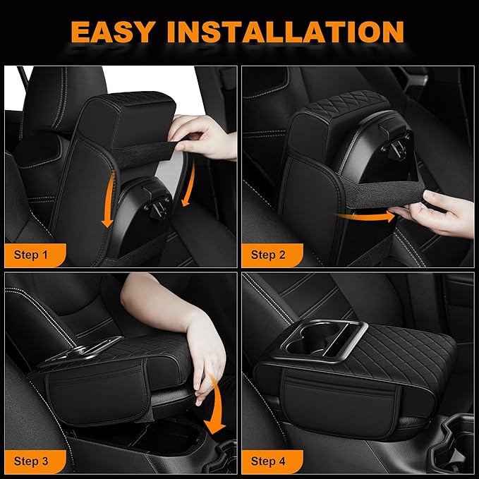 Car Armrest Cover Fit for Mazda Mazda 3 Upgrade Memory Foam Console Protector with Cup Holders and 2 Storage Pockets (Black)