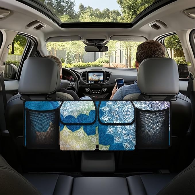 Mandala Car Trunk Organizer,Super Capacity Car Organizer SUV, Equipped with Robust Elastic Net, Hanging Car Storage Organizer with Lids, Space Saving Expert