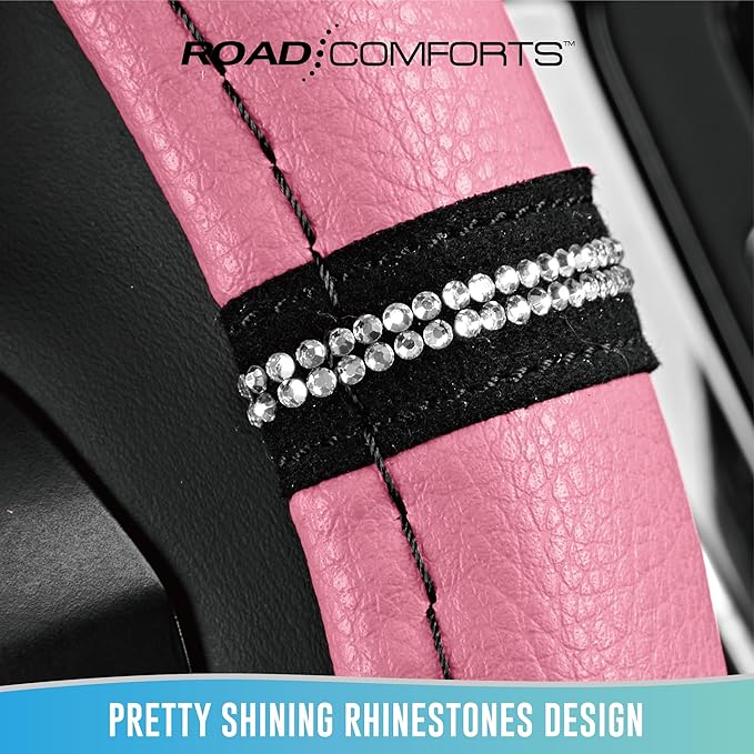 Road Comforts Leopard Steering Wheel Cover - Made with PVC Leather Cheetah Print - Anti-Slip, Universal Fit 14 1/2 inches to 15 inches - Pink
