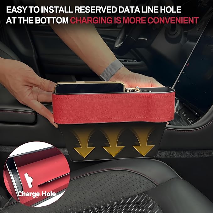 AIUSLN 2026 Upgraded 2 PC (L+R) Premium PU Leather Car Seat Gap Filler Organizer with Cup Holder & Storage Slot/Bag– Fits Front Seat, Holds Phone, Glasses, Keys,Car/SUV/Truck Essentials Gifts