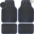 CAR PASS Faux Leather Floor Mats for Cars, Luxury Waterproof All Weather Car Mats Full Set, Anti-Slip Deluxe Automotive Mats Universal Fit for Most SUV,Vans,Sedans,Trucks, 4 Piece Black and Blue