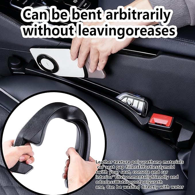 Keaixinyu 2PCS New Universal Car Seat Gap Filler Organizer with Hook Durable & Easy Install, for Cars SUV Trucks, Car Essentials, Effectively for Avoiding Dropped Items (Black)