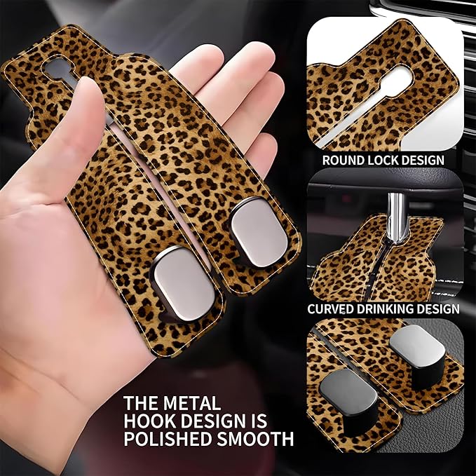 AEWNUNK 1 Pack Car Seat Headrest Hooks for Purses and Bags Abstract Brown and Black Leopard Bag Purse Holder for Car with Double Metal Hooks Car Purse Hanger Hanging Accessories