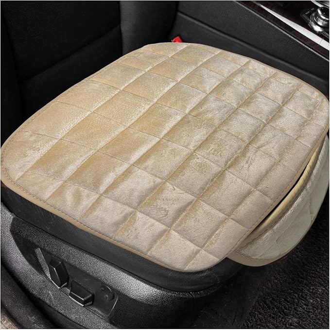 Car Seat Cushion, Soft Plush Auto Seat Cover with Non-Slip Silicone Bottom & Storage Pocket, Universal Breathable Vehicle Seat Cushion Pad for Car Truck SUV, Car Accessories (Beige)