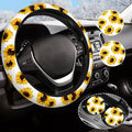 Yellow Sunflower Flower Steering Wheel Cover for Women Men with 2 Pcs Car Coasters, Universal 14.5-15 Inch Rainbow Steering Wheel Covers Non-Slip Car Accessories for Girls