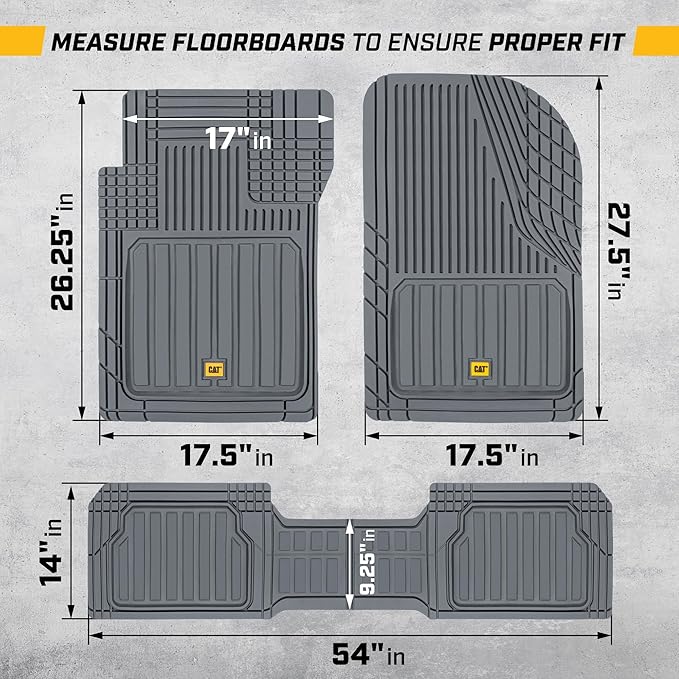 Cat® ToughLiner™ Gray Car Floor Mats - Heavy Duty Trim to Fit Floor Mats for Trucks - All-Weather Truck Accessories & Odorless Rubber Automotive Floor Mats - Car Mats & SUV Floor Liners for Car