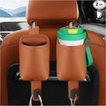 2-Pack Car Seat Back Cup Holder Organizer, Faux Leather Car Cup Holders with Hooks, Universal Backseat Storage for Drinks, Bottles & Travel Accessories (Orange)
