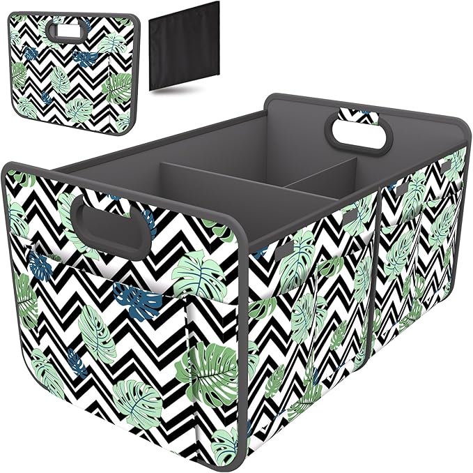 Homeve Trunk Organizer, Car Storage, Reinforced Handles, Collapsible Multi-Compartment, Foldable, Waterproof, Sturdy, 600D Oxford Polyester For Car, SUV, Mini-Van, Folded Texture, 2 Compart