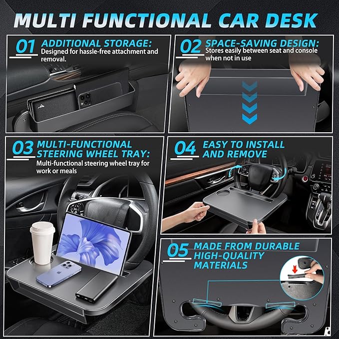 LLXGAB 【Compatible with Toyota Camry Corolla Cross】 2-in-1-Steering Wheel Tray Table with Seat Gap Filler Organizer.Seat Gap Fit Design: Solves Post-Use Storage Hassle + Stops Annoying Item Drops.
