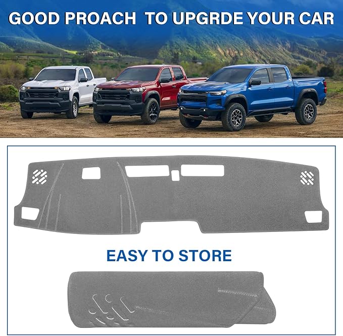 Dash Cover for Chevy Chevrolet Colorado/GMC Canyon 2023-2025 2026 Dashboard Cover Mat Non-Slip Center Console Protector Mat Sunshade(Gray)+1 Extra Handy Brush